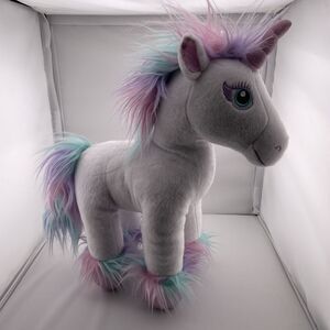 Build A Bear Fairy White & Pastel Rainbow Unicorn‎ Plush Toy 15" Fuzzy